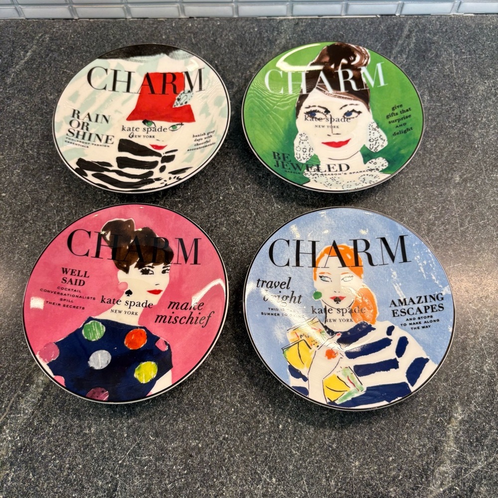 Kate Spade Charm Lenox Makeup Headlines Tidbit Plates, Set of 4, 5.75"